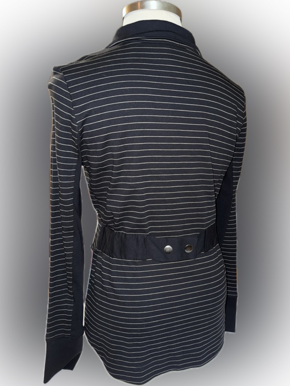 CAbi Chelsea Chic Fall 2017 Chalk Stripe Sprint Jacket in Black and White - Picture 6 of 12